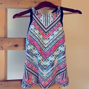 Women’s Geometric Aztec print Swim Tankini sz S built in shelf bra strappy back
